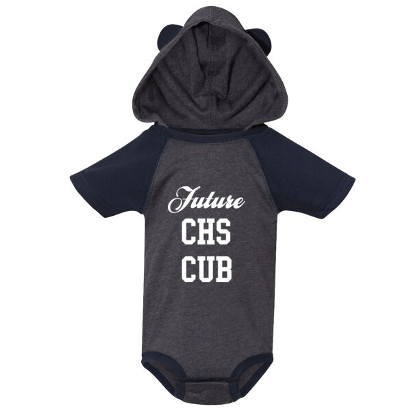 Fine Jersey Infant Short Sleeve Raglan Bodysuit with Hood & Ears - Printed Logo Thumbnail